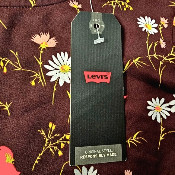 NWT Levi's Womens Brown Floral Polyester Long Sleeve Blouson Top Blouse Small - Picture 8 of 12